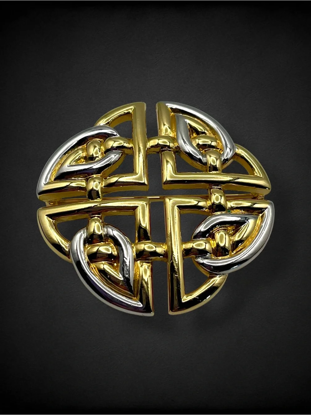 Large Vintage Gold and Silver Tone Celtic Shield Knot Statement Brooch Irish